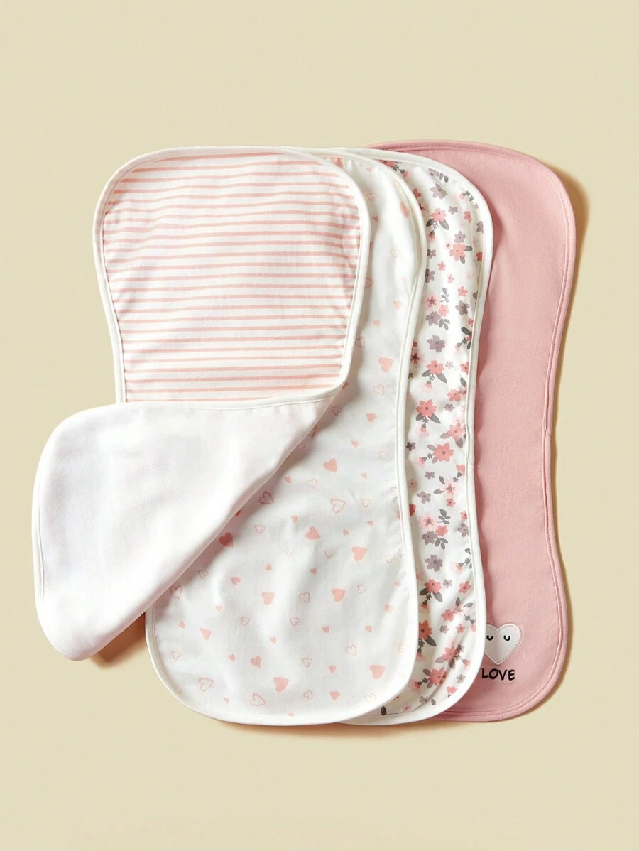 4 件装婴儿拍嗝巾，花卉、心形和条纹图案 - 彩色 - 查看 1