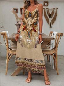 Vestido casual de mujer con estampado y tirantes finos - Multicolor - Ver 5