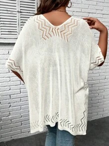 SHEIN Swim Curve Baju Penutup Kasual Musim Panas Ukuran Besar Warna Polos Lengan Kelelawar Berongga - Aprikot - View 2