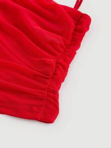 SHEIN MOD Apricot Elastic Mesh Ruched Summer Women Tank Top,Valentine Outfits,Valentine Outfits - Red - View 4
