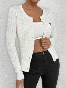 Chiquease New Autumn Design Sense Knitted Cardigan For Women, Long Sleeve, Cable Knitting, Embroidered - Apricot - View 4