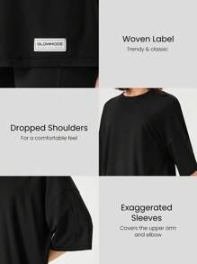 GLOWMODE Pima Cotton Unisex Trumpet Sleeve Round Neck Oversized Tee Daily Casual - Black - View 3