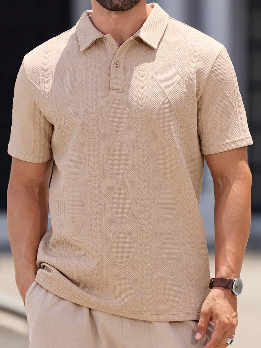 GENTILAND 1 chiếc áo sơ mi polo ngắn tay dáng ôm vừa vặn dành cho nam, thích hợp cho mùa hè - Màu Khaki - Xem 1