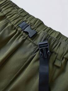 Manfinity Hypemode Men's Elastic Waist Zipper Pocket Loose Casual Cargo Shorts - Army Green - View 3