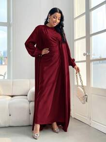 Modelyn Conjunto de 2 piezas de vestido elegante y chaqueta elegante de manga larga en color rojo borgoña para mujer