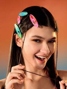 THE POWERPUFF GIRLS X SHEIN 6 cái/gói Kẹp tóc Acrylic họa tiết hoạt hình và chữ, thanh trượt tóc cá sấu bên hông, kẹp tóc - Nhiều màu - Xem 5