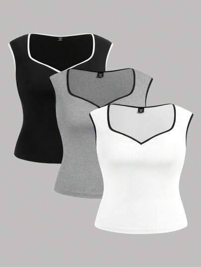 Firerie 3 件套大码女式优雅简约拼色修身吊带背心，适合夏季日常穿着、通勤、约会、购物