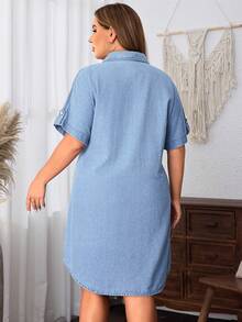 SHEIN LUNE Plus Size Mùa Hè Thường Ngày Nút Phía Trước Váy Denim Tay Ngắn - Rửa nhẹ - Xem 3