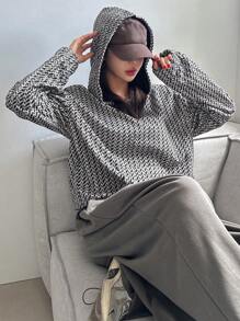 DAZY Damen Lässiger strukturierter Karomuster Kapuzenpullover Langarm Sweatshirt, Frühling Herbst, Herbst Damenbekleidung