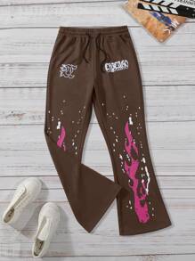 PAVTROS Manfinity Streetrush Men's Street Style Flame Print Flare Sweatpants - Coffee Brown - View 3