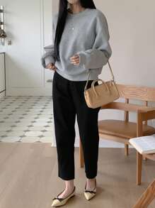 DAZY Áo nỉ Colorblock dành cho nữ có nơ cỡ lớn & chi tiết ruy băng ở cổ sau - Xám - Xem 5