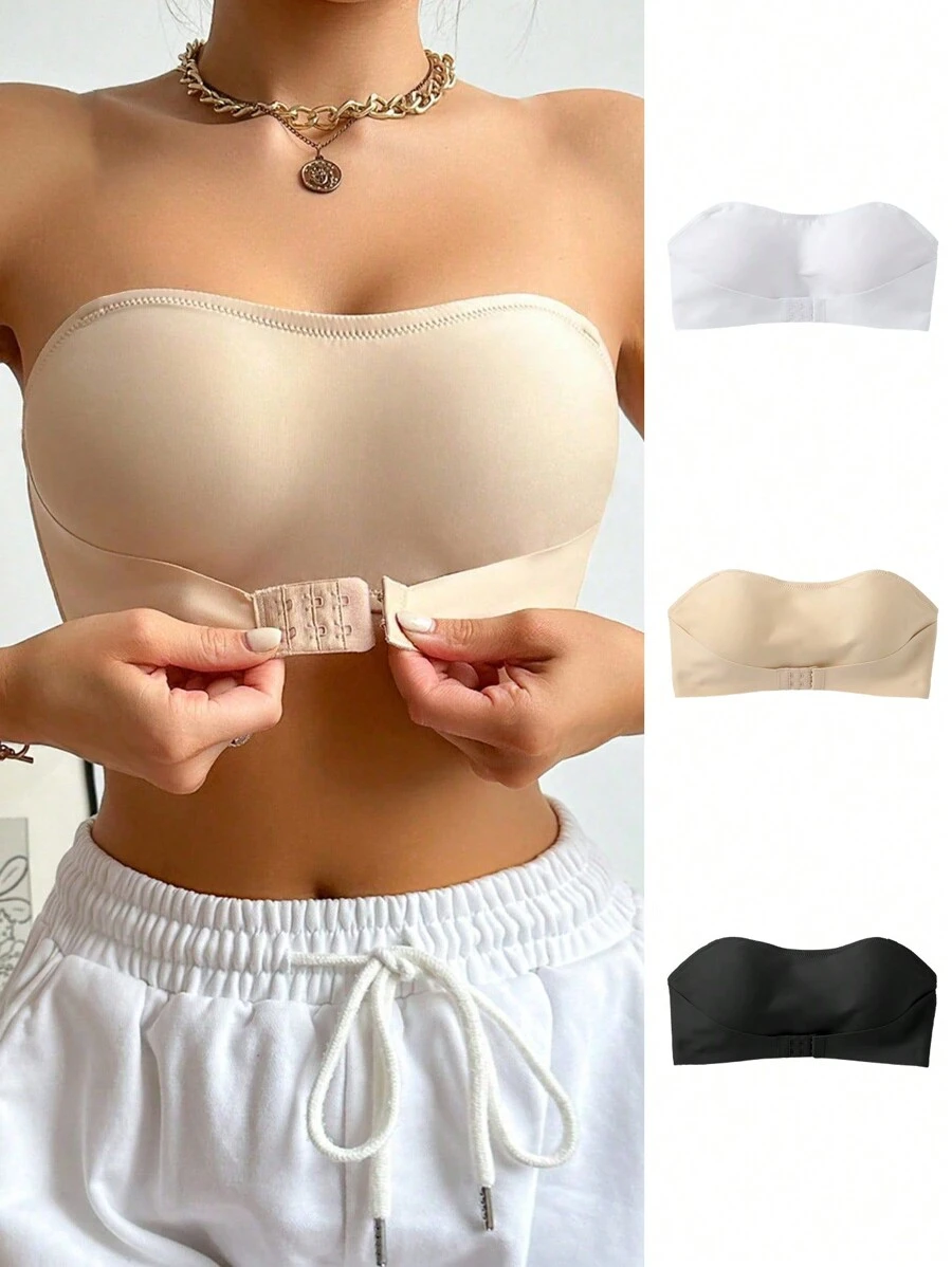 Summer Strapless Anti-Light, Anti-Slip, Anti-Fall Bandeau Bra 3-Piece Set - Multicolor - View 1