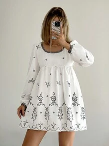 Forever 21 Embroidered Dress  White Dress BOHO Dress Vacation Clothing White Women Dresses Mini Dress 
Fall Women Outfits - White - View 2
