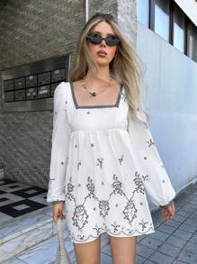 Forever 21 Embroidered Dress  White Dress BOHO Dress Vacation Clothing White Women Dresses Mini Dress 
Fall Women Outfits - White - View 1