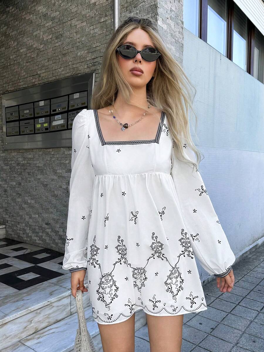Forever 21 Embroidered Dress  White Dress BOHO Dress Vacation Clothing White Women Dresses Mini Dress 
Fall Women Outfits - White - View 1