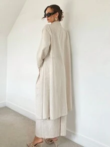 SHEIN Essnce 2 件套：女士亚麻色长款开衫和直筒长裙，秋季新品