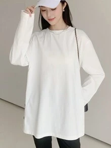 EastFlair Women's Casual Plain Side Button T-Shirt, Spring And Autumn