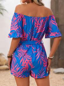 Breezaya Printed Off Shoulder Jumpsuit With Belted Waist And Ruffle Sleeve - Multicolor - View 2
