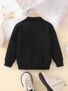 Young Girls Jacquard Letter & Star Pattern Pullover Sweater, Suitable For Daily Wear, Outings And Travel In Autumn/Winter - Black - View 2