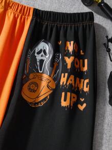 SHEIN Teen Girl Elastic Waist Halloween Bat Printed Sweatpants With Color Block Design, Spring Autumn Clothes, For Halloween Party - Multicolor - View 6