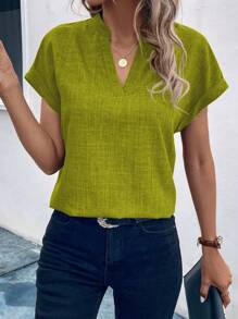 SHEIN Clasi Bluză casual cu decolteu în V cu mânecă liliac - Verde - Vizualizare 6
