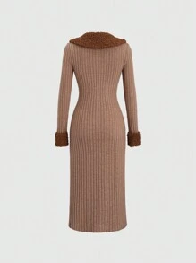 Sweetra 纯色拉绒保暖内衬长款常规夹克 - 鏽棕色 - 查看 2