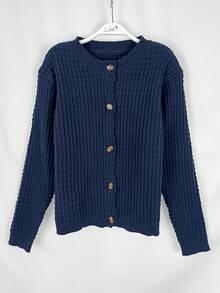 Áo len cardigan dệt kim kiểu dáng công sở thanh lịch, giản dị, dành cho nữ, tay dài - Màu xanh hải quân - Xem 3