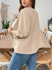 SHEIN Essnce 大码女装秋季休闲宽松卡其色长袖薄款西装外套，秋装，女士外套，办公室装，教师服，商务休闲女装，秋季女装上衣，老款 - 棕色 - 查看 2