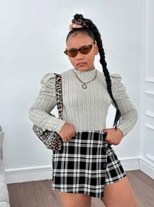 SHEIN Tween Girls Extended Size Raglan Sleeve Mock Neck Ribbed Knit Top Multi-Pack Sets - Multicolor - View 8