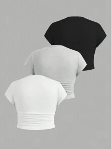 SHEIN EZwear 3pcs/Set Plus Size Women Solid Color Casual T-Shirts, Fashionable For Summer Tops For Woman Tops Women Tops Suitable For Going Out