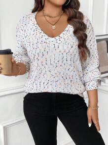 Calvaya Plus Size Casual Mixed Fiber Dropped Shoulder Sweater, Spring & Fall Knit Pullover Fall Winter - Multicolor - View 8