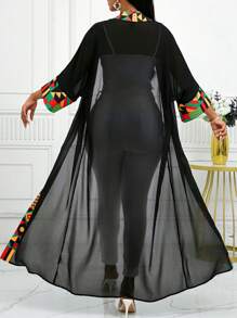 SHEIN Lady 四季女士长袖女士紧身衣秋季衣服图腾非洲印花拼布和服罩衫夏季