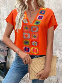 EMERY ROSE Áo cánh dơi cổ chữ V in hoa rộng rãi thoải mái cho nữ - trái cam - Xem 6