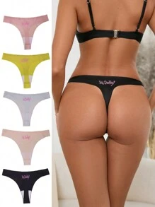 5 Cái/bộ Quần Lót Không Đường May In Chữ Cho Nữ - Nhiều màu - Xem 1