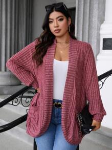 SHEIN Essnce 大码春秋休闲夹克带双口袋 - 紅色 - 查看 3
