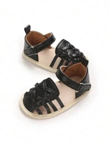 Summer Leather Hollow Design Plain Color Series Infant/Toddler Breathable Comfortable Sandals And Slippers - Black - View 3