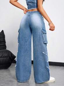 SHEIN EZwear Women Casual Loose Straight Leg Jeans With Pockets - Light Wash - View 2