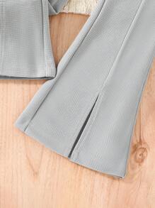 2 piezas Conjunto casual de chaqueta con capucha con cierre de cremallera y texto con textura y pantalones para niñas adolescentes de moda - Gris - Ver 6