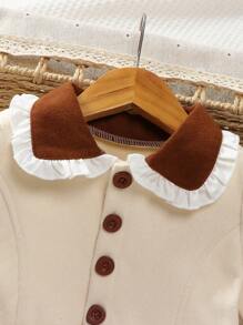 SHEIN طقم فتاة شتوي خريفي دافئ: معطف صوفي بياقة مكسرة و بنطلون مطوي 2 قطعة - متعدد الألوان - مشاهدة 9