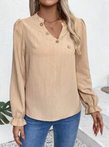 SHEIN LUNE Damska koszula na co dzień w paski z asymetrycznym kołnierzykiem i drewnianymi guzikami, wiosna lato