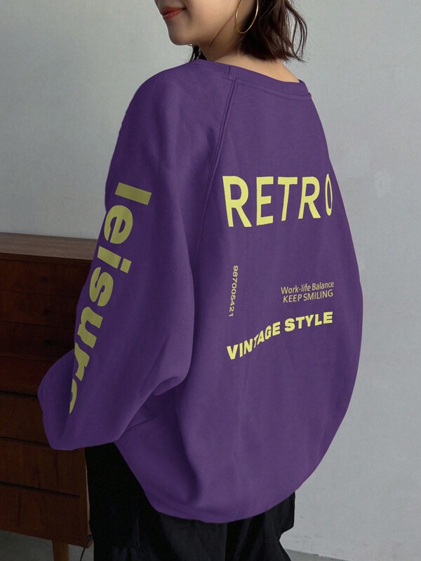 FRIFUL Women's Letter Print Loose Crew Neck Long Sleeve Casual Streetwear Sweatshirt,Long Sleeve Tops