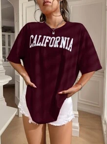 SHEIN Frenchy Women's Short Sleeve T-Shirt With Letter Print Christmas Summer Casual - Red Violet - View 3