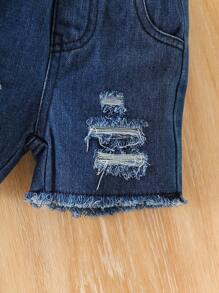 SHEIN Vintaside Kids 2pcs/Set Baby Girls Sleeveless Ruffled Top + Denim Shorts Summer Outfit - Multicolor - View 3