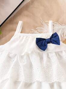 SHEIN Vintaside Kids 2pcs/Set Baby Girls Sleeveless Ruffled Top + Denim Shorts Summer Outfit - Multicolor - View 5