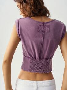 Bohemela Áo thun nữ cổ chữ V không tay màu tím đi nghỉ mát - Màu tím  Violet - Xem 9