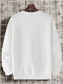 SHEIN 1 件男士时尚休闲圣诞口号印花圆领运动衫，秋冬款 - 白色 - 查看 2