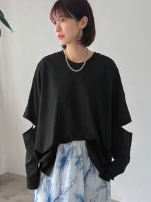 FRIFUL Camiseta ajustada de manga corte de unicolor para mujer