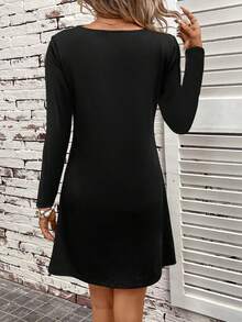 Women's Solid Color Patchwork Long Sleeve Mid-Length Casual Dress - Multicolor - View 2
