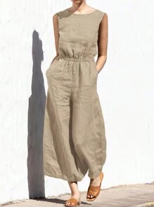 INAWLY Mono de unicolor minimalista sin mangas para mujer