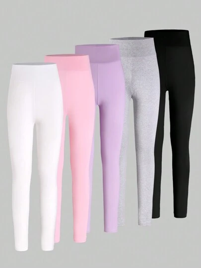 Sparklyn 5件套女童纯色打底裤，舒适贴身，长款，适合秋冬季穿着